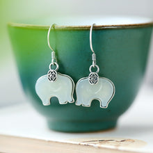 Natural Jade Earrings Nephrite Silver Elephant Earrings