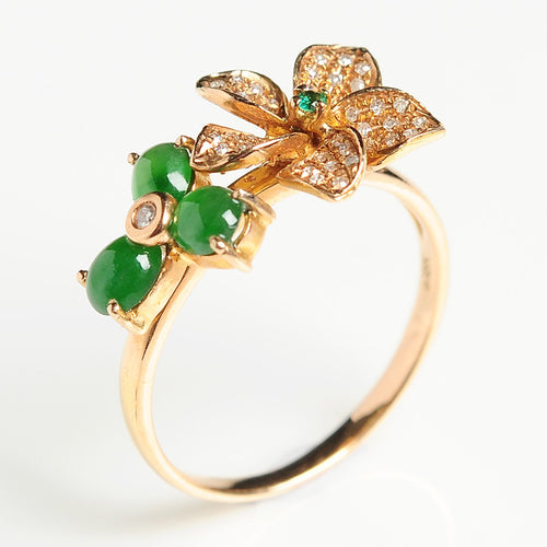 Natural jade ring gold jadeite flower ring