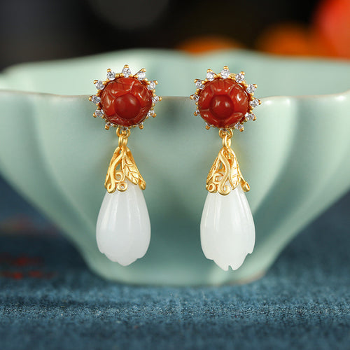 Natural Jade Earrings Nephrite Agate Silver Earrings