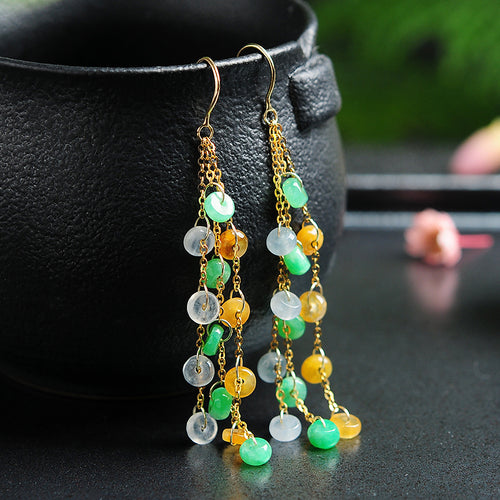 Natural jade earrings jadeite gold earrings