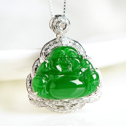 Natural jade pendant jadeite gold Buddha pendant necklace