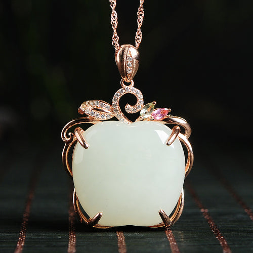 Natural Jade Pendant Nephrite Silver Apple Pendant
