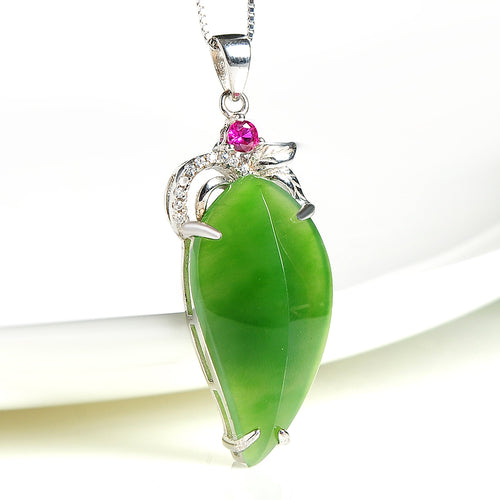 Natural Jade Pendant Nephrite Silver Pendant