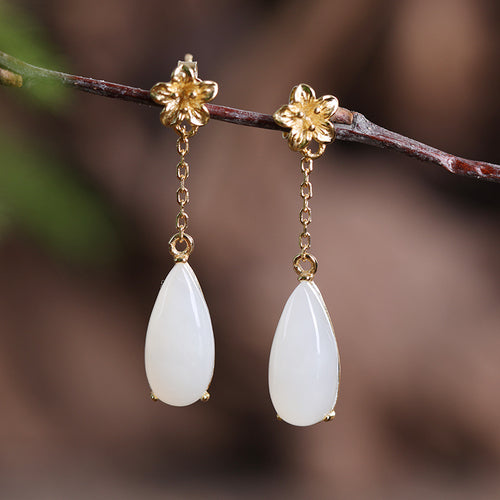 Natural Jade Earrings Nephrite Silver Earrings