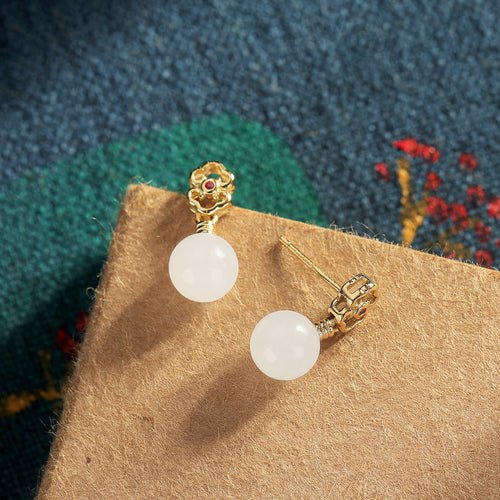 Natural Jade Earrings Nephrite Silver Earrings