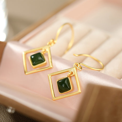 Natural Jade Earrings Nephrite Silver Earrings