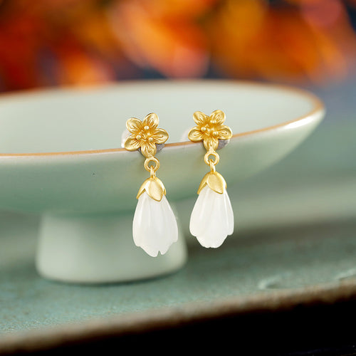 Natural Jade Earrings Nephrite Silver Earrings