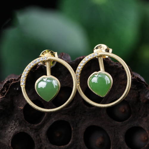 Natural Jade Earrings Nephrite Silver Earrings