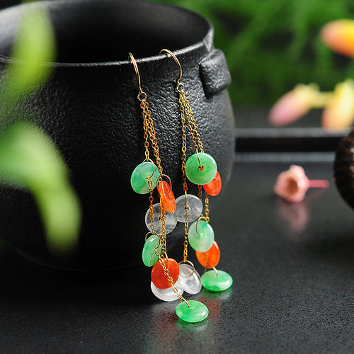 Natural jade earrings jadeite gold earrings