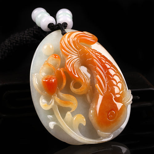 Natural jade jadeite carving collectibles red carp