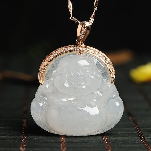 Natural Jade Pendant Jadeite Gold Buddha Pendant