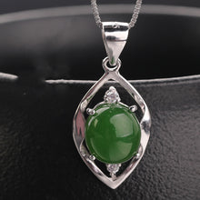 Natural Jade Pendant Nephrite Silver Zircon Pendant