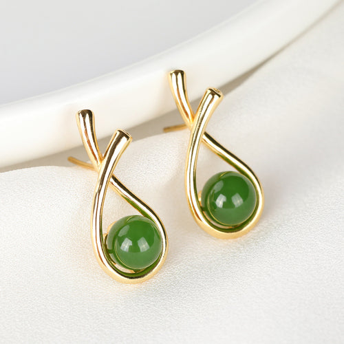 Natural Jade Earrings Nephrite Silver Earrings