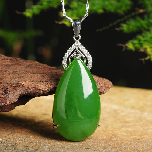 Natural Jade Pendant Nephrite Silver Pendant