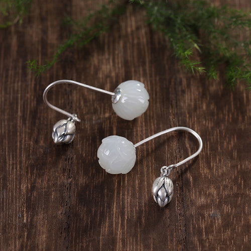 Natural Jade Earrings Nephrite Silver Earrings
