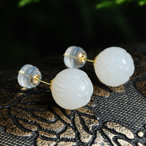 Natural Jade Earrings Nephrite Gold Earrings