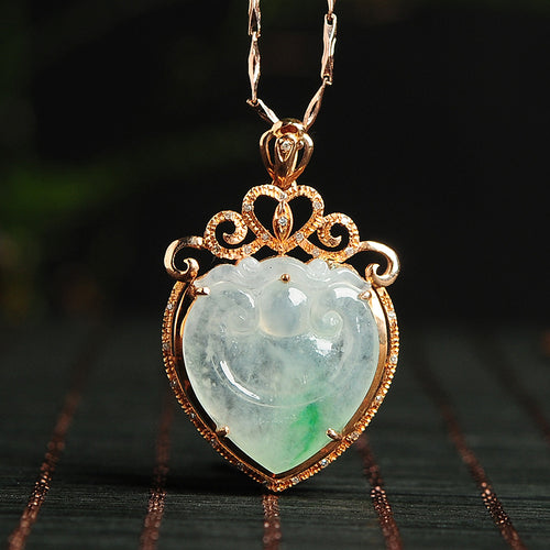 Natural jade pendant jadeite gold Ruyi pendant necklace