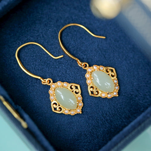 Natural Jade Earrings Nephrite Silver Earrings