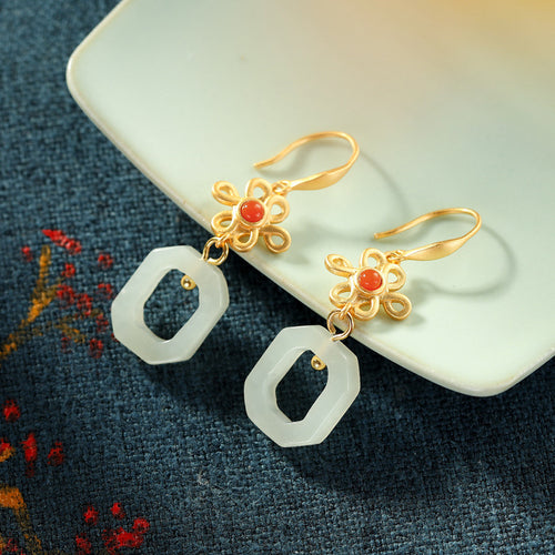 Natural Jade Earrings Nephrite Silver Earrings