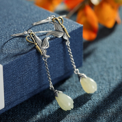 Natural Jade Earrings Nephrite Silver Earrings