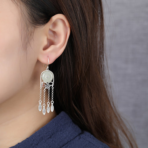 Natural Jade Earrings Nephrite Silver Earrings