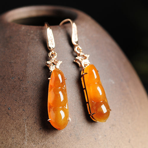 Natural jade earrings jadeite gold earrings