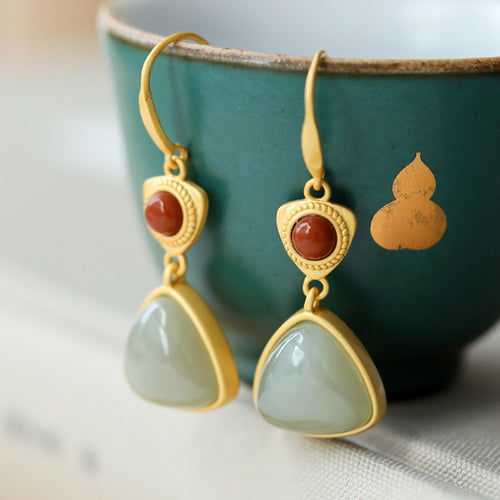 Natural Jade Earrings Nephrite Agate Silver Earrings