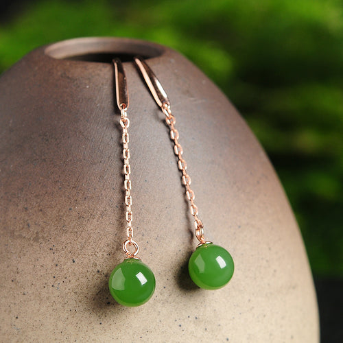 Natural Jade Earrings Nephrite Silver Earrings