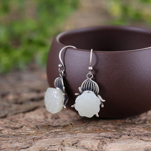 Natural Jade Earrings Nephrite Silver Earrings