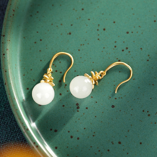 Natural Jade Earrings Nephrite Silver Earrings