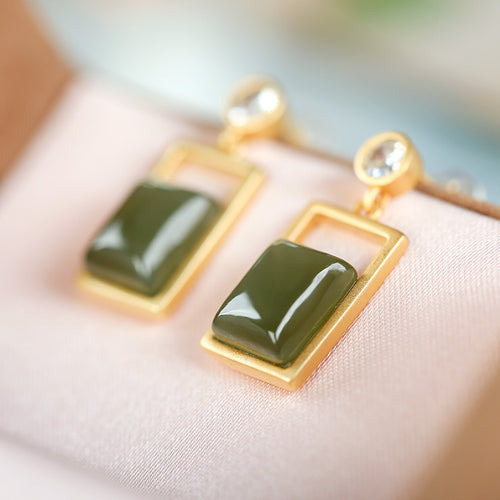Natural Jade Earrings Nephrite Silver Earrings