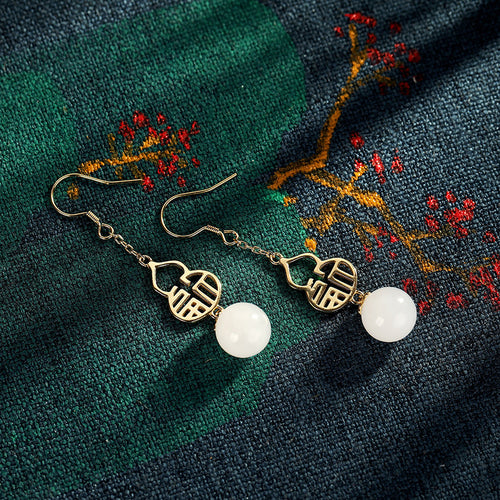Natural Jade Earrings Nephrite Silver Earrings