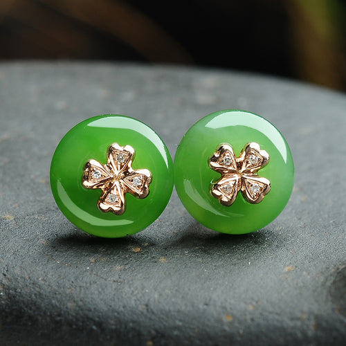 Natural Jade Earrings Nephrite Gold Earrings
