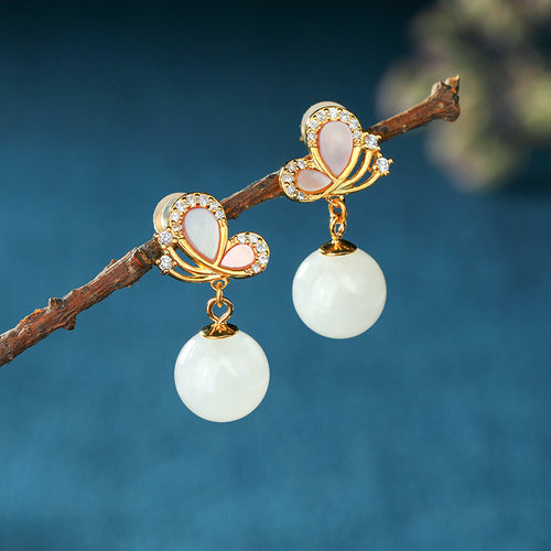 Natural Jade Earrings Nephrite Silver Earrings