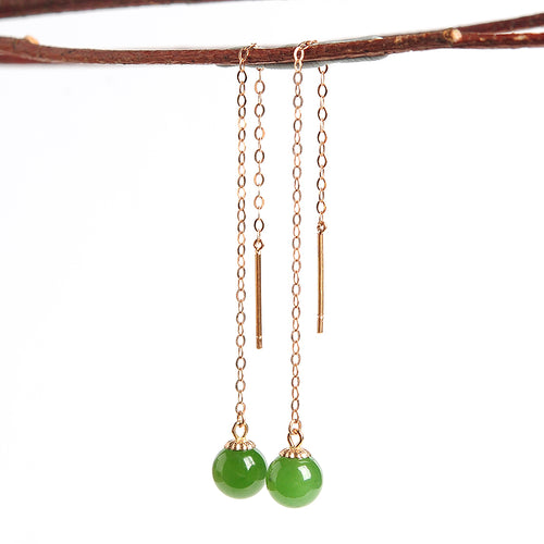 Natural Jade Earrings Nephrite Gold Earrings