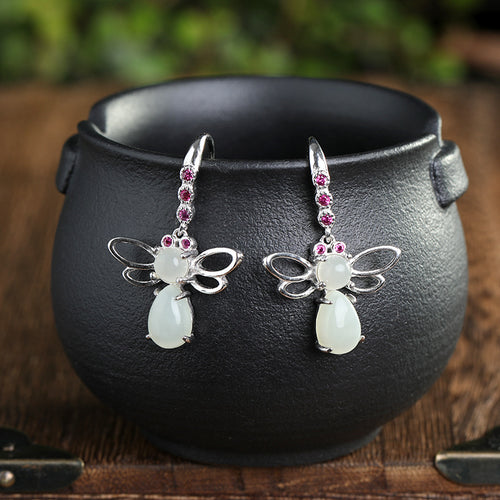Natural Jade Earrings Nephrite Silver Earrings