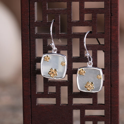 Natural Jade Earrings Nephrite Silver Earrings