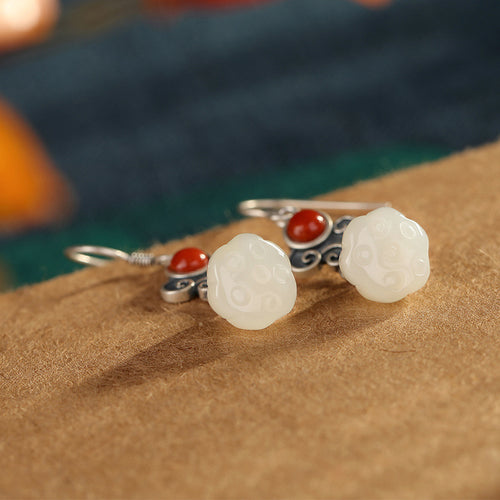 Natural Jade Earrings Nephrite Agate Silver Earrings