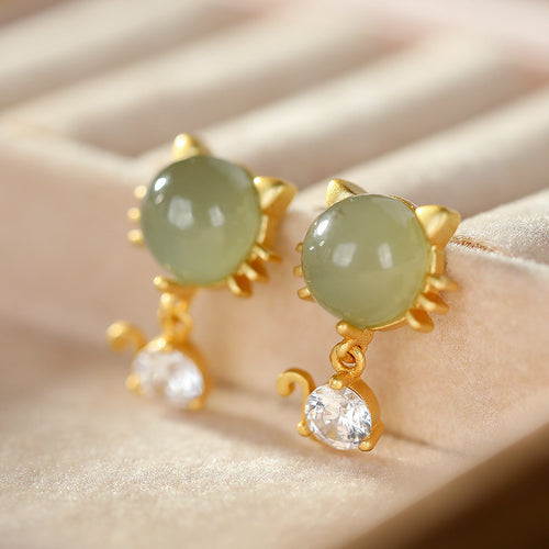 Natural Jade Earrings Nephrite Silver Earrings