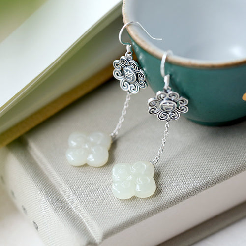 Natural Jade Earrings Nephrite Silver Earrings