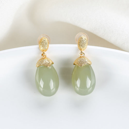 Natural Jade Earrings Nephrite Silver Earrings