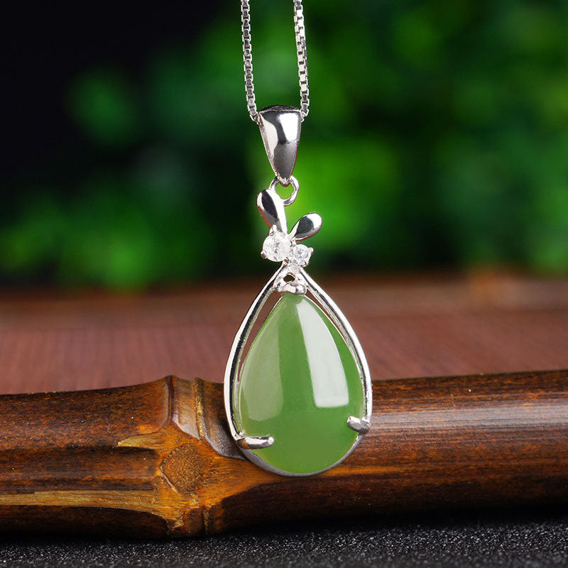 Natural Jade Pendant Nephrite Silver Zircon Pendant ZPT158 – Jade