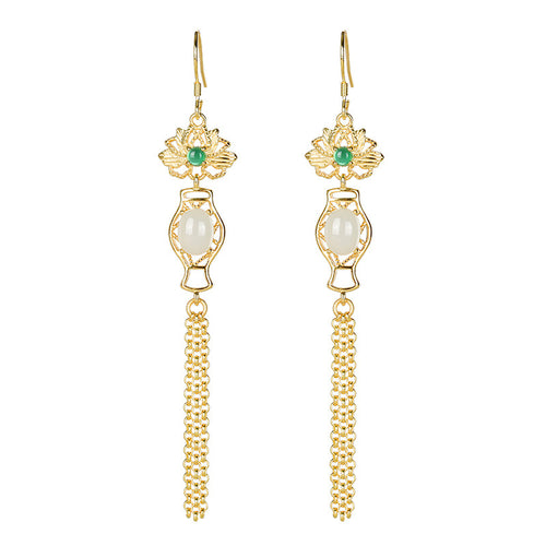 Natural Jade Earrings Nephrite Silver Earrings