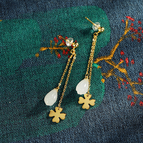 Natural Jade Earrings Nephrite Silver Earrings