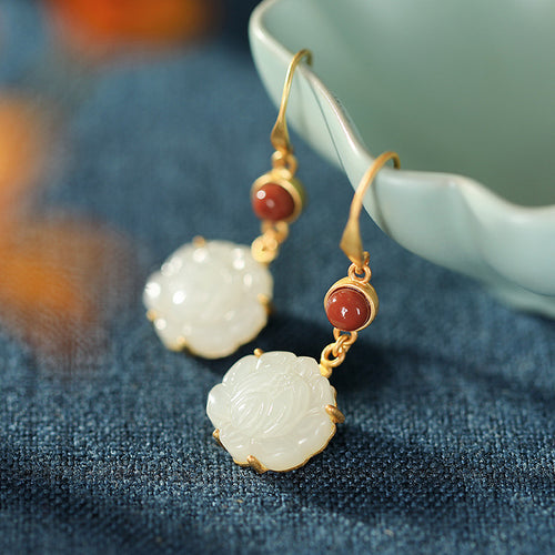 Natural Jade Earrings Nephrite Agate Silver Earrings