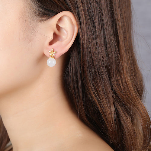 Natural Jade Earrings Nephrite Silver Earrings