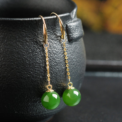 Natural Jade Earrings Nephrite Gold Earrings