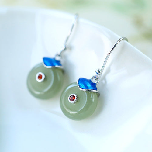 Natural Jade Earrings Nephrite Silver Earrings