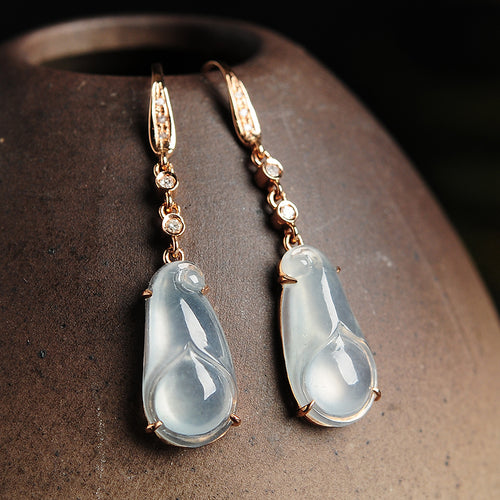 Natural jade earrings jadeite gold flower earrings