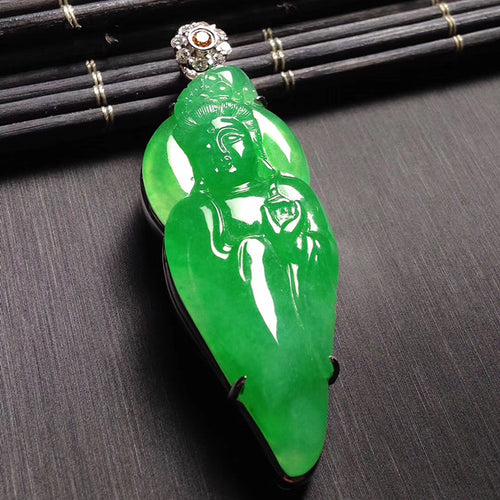 Natural Jade Pendant Jadeite Gold Guan Yin Pendant